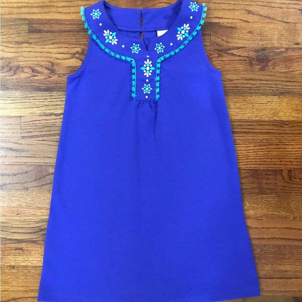 Girls Gymboree Blue & Teal Green Dress Size Medium 8 - 10 Cotton Polyester Spand